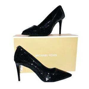 Michael Kors Dorothy Flex Pumps Black Sequins Bling Sexy High Heel Shoes Sz 7